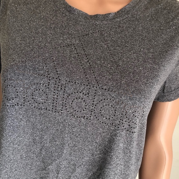 Adidas Gray Elastic T-Shirt Women’s Size S Activewear Short Sleeves Dri-Fit Logo - Picture 8 of 16